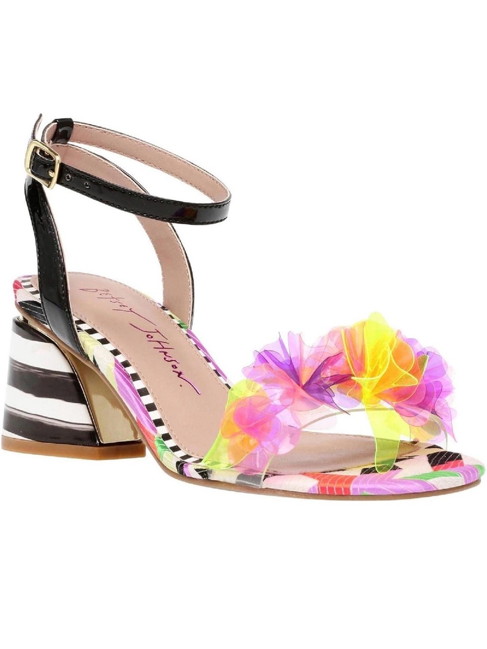 Betsey Johnson Clear Floral Ankle-Strap Sandal - Pink, Yellow, Purple, Black